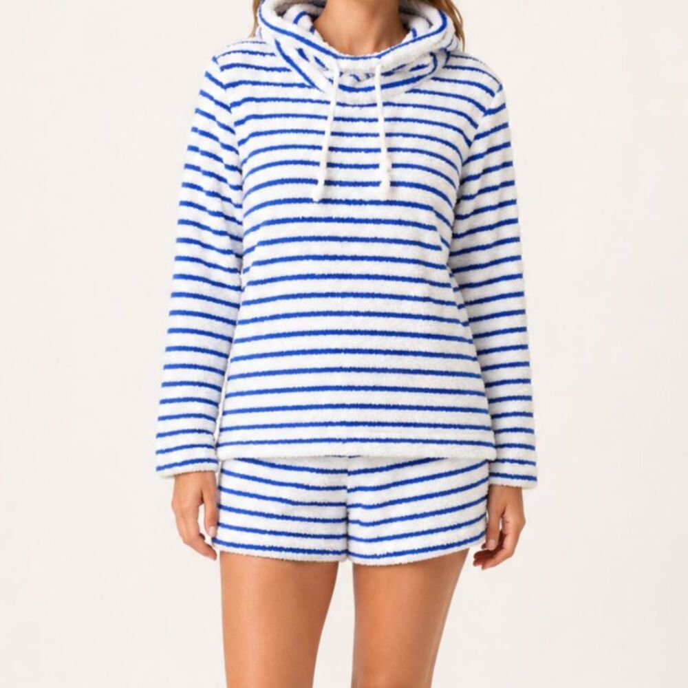 Blue White Striped Fleece Lounge Set Size Small